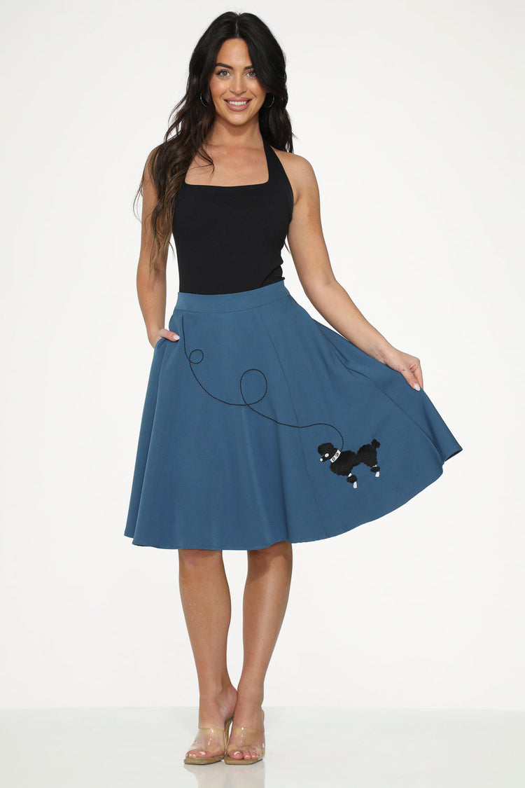 Blue Embroidered Poodle Swing Skirt