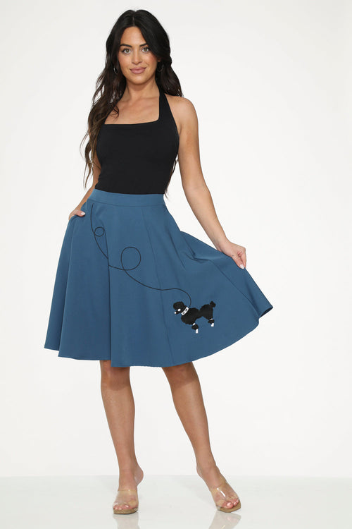 Blue Embroidered Poodle Swing Skirt
