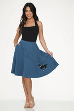 Blue Embroidered Poodle Swing Skirt