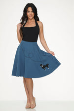 Blue Embroidered Poodle Swing Skirt