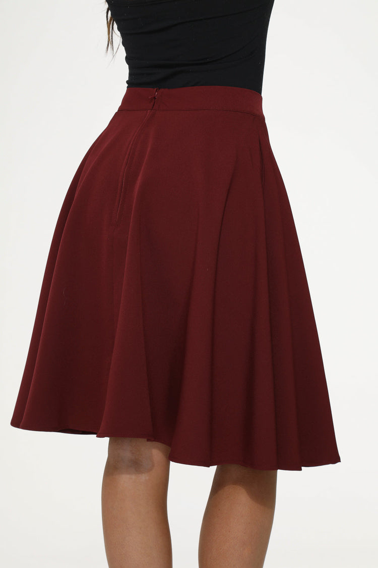 Burgundy Black Embroidered Poodle Swing Skirt