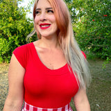 Retro Boat Neck Top in Red