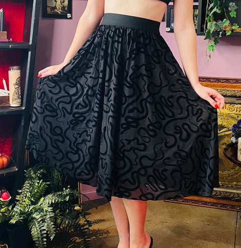 The Serpentine Skirt - Velvet Snake Flocked Full Skirt