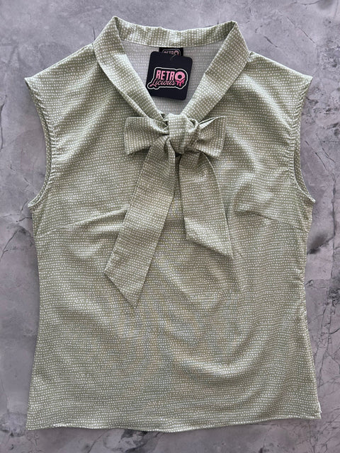Vintage Style Bow Top in Sage Dot