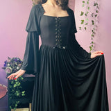 Lilith - Dark Cottage Goth Lace Up Jersey Dress