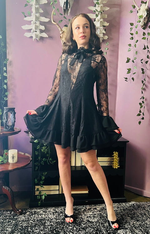 Nightshade - Dark Romantic Floral Mini Babydoll Dress