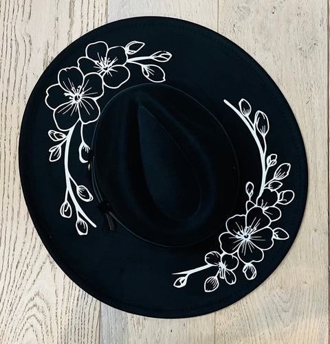 Vegan Felt Hat - XL Brim - Large Cherry Blossoms