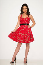 6376 Red Violin Halter Swing Dress