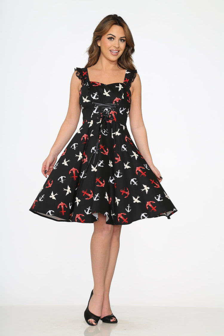 Black Swallow Swing Dress