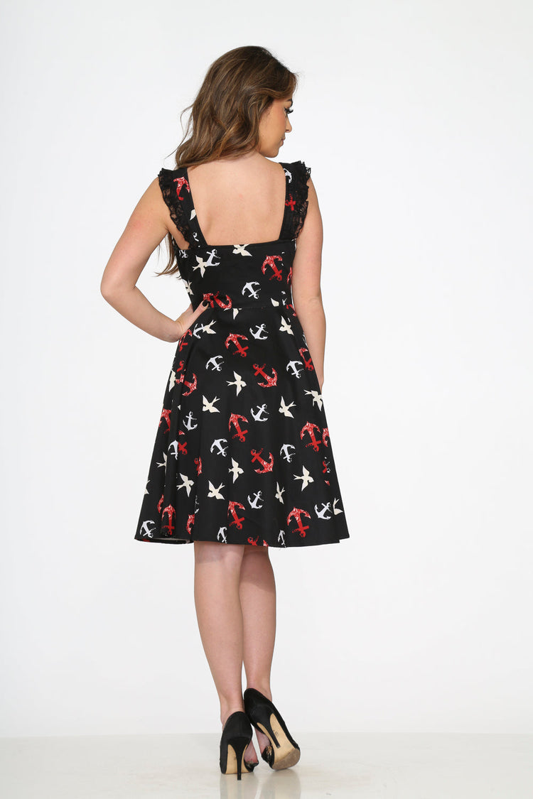 Black Swallow Swing Dress