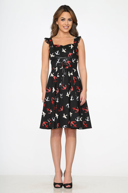 Black Swallow Swing Dress