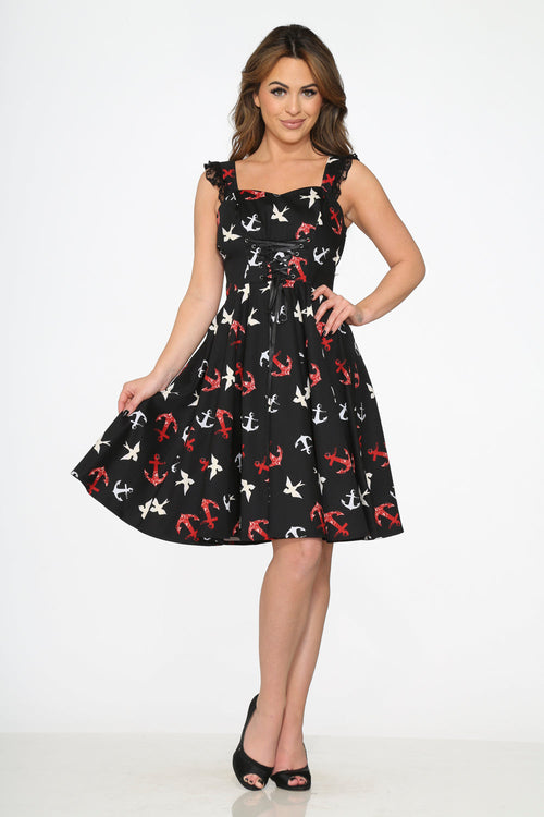 Black Swallow Swing Dress