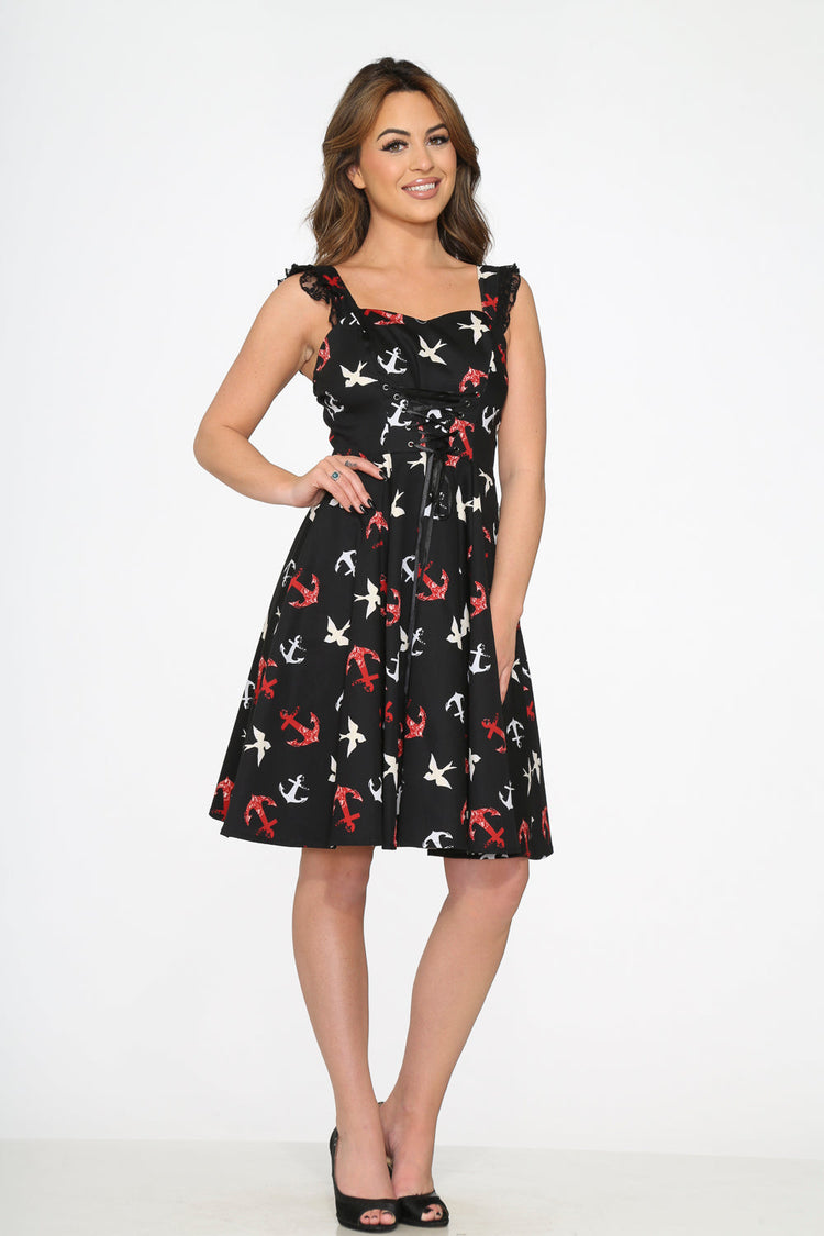 Black Swallow Swing Dress