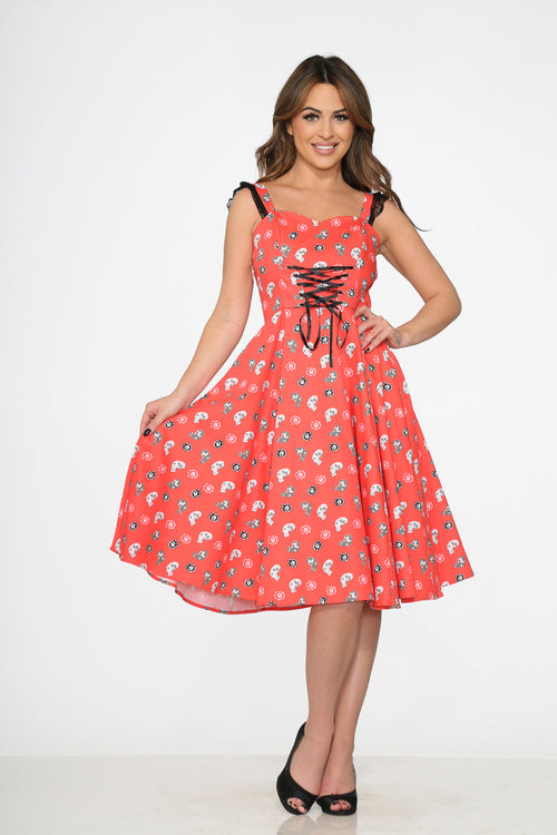 Red Skulls Swing Dress