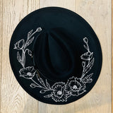 Vegan Felt Hat - XL Brim - Large Poppies