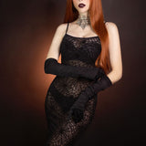 Sheer Hourglass Maxi Dress - Velvet Flocked Spider Webs