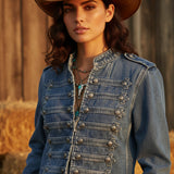 Blue Denim Military Jacket