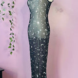 Sheer Hourglass Maxi Dress - Metallic Moon & Stars