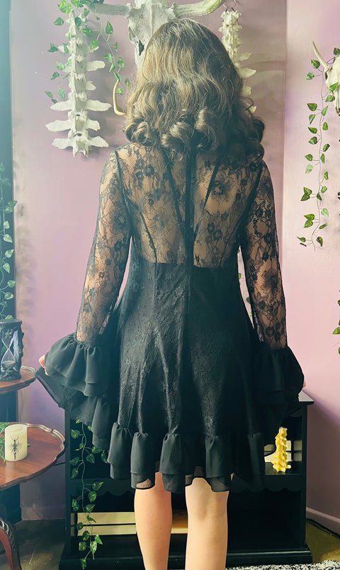 Nightshade Dark Romantic Floral Mini Babydoll Dress Large Nightshade Dark Romantic Floral Mini Babydoll Dress Large