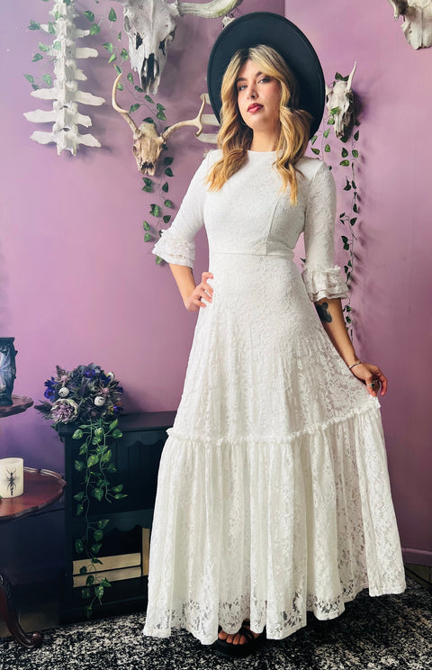 Mina Ivory Floral Lace Bride of the Vampire Maxi Dress XS Mina Ivory Floral Lace Bride of the Vampire Maxi Dress XS