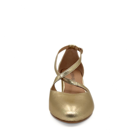 Oren Metallic Cross-Strap Block Heel Pumps