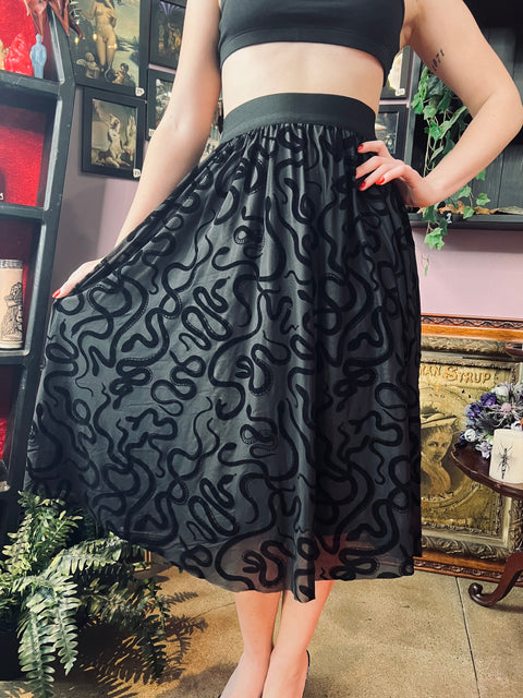 The Serpentine Skirt - Velvet Snake Flocked Full Skirt