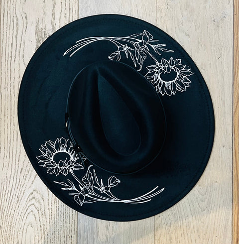 Vegan Felt Hat - XL Brim - Sunflowers