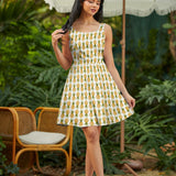 Stretch Cotton Skater Dress Pineapple
