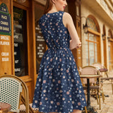 Vintage Style Midi Dress Planets