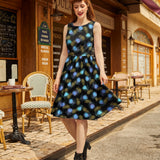 Vintage Style Midi Dress Peacock Feathers