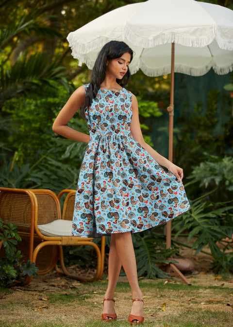 Vintage Style Mini Dress Chicken Print