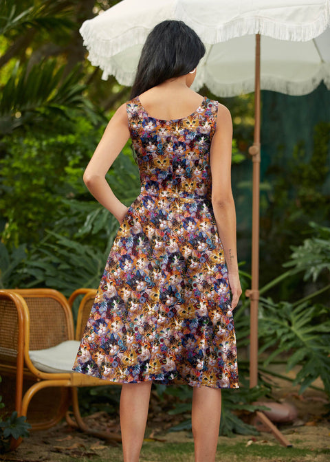 Cats & Flowers Fit & Flare Dress