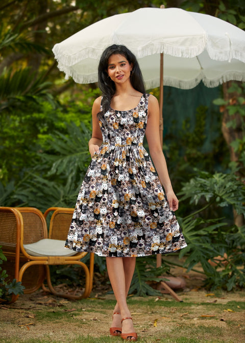 Realistic Cats Fit & Flare Dress 1X Realistic Cats Fit & Flare Dress 1X
