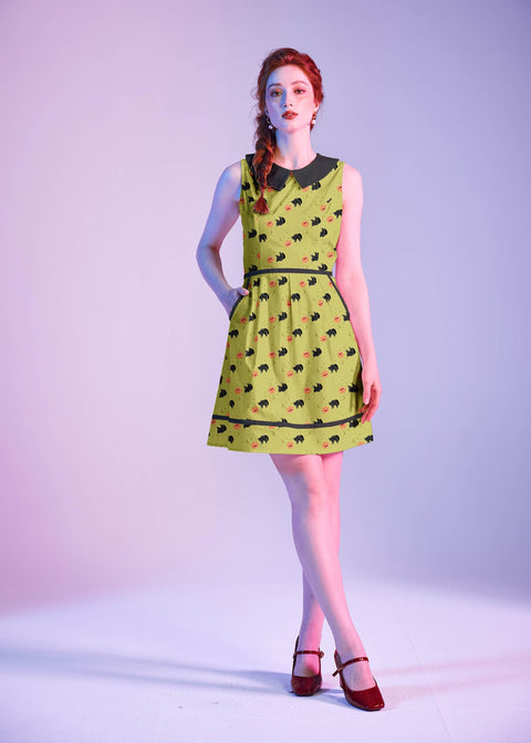 Black Cat Collared Dress