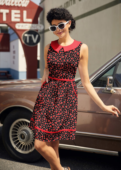 Retro Mod Collared Dress Hearts