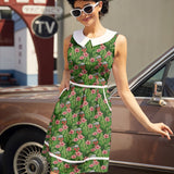 Retro Mod Collared Dress Flowers Print