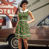 Retro Mod Collared Dress Flowers Print