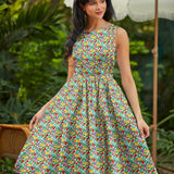 50s Style Cotton Midi Swing Dress - Farmer's Market