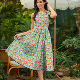 50s Style Cotton Midi Swing Dress - Farmer's Market