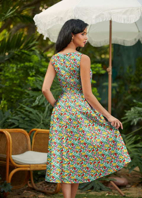 50s Style Cotton Midi Swing Dress - Farmer's Market