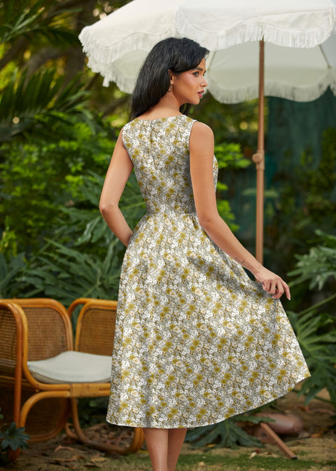 50s Style Cotton Midi Swing Dress - Mustard Floral ModCloth 50s Style Cotton Midi Swing Dress - Mustard Floral ModCloth