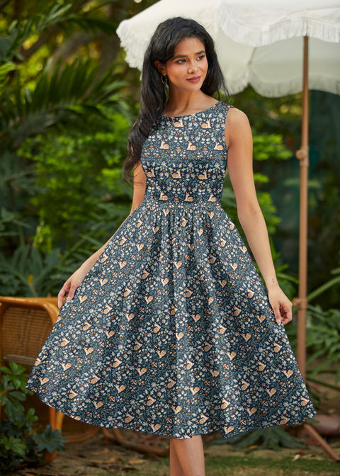 Vintage Style Midi Dress Deer