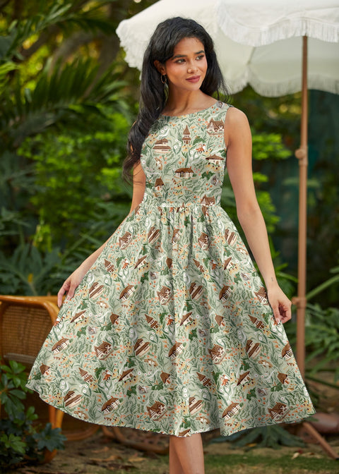 50s Style Cotton Midi Swing Dress - Cottage Tales 1X 50s Style Cotton Midi Swing Dress - Cottage Tales 1X