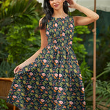 Vintage Style Midi Dress Woodland Navy