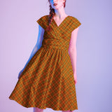 Greta Surplice Dress Orange Plaid