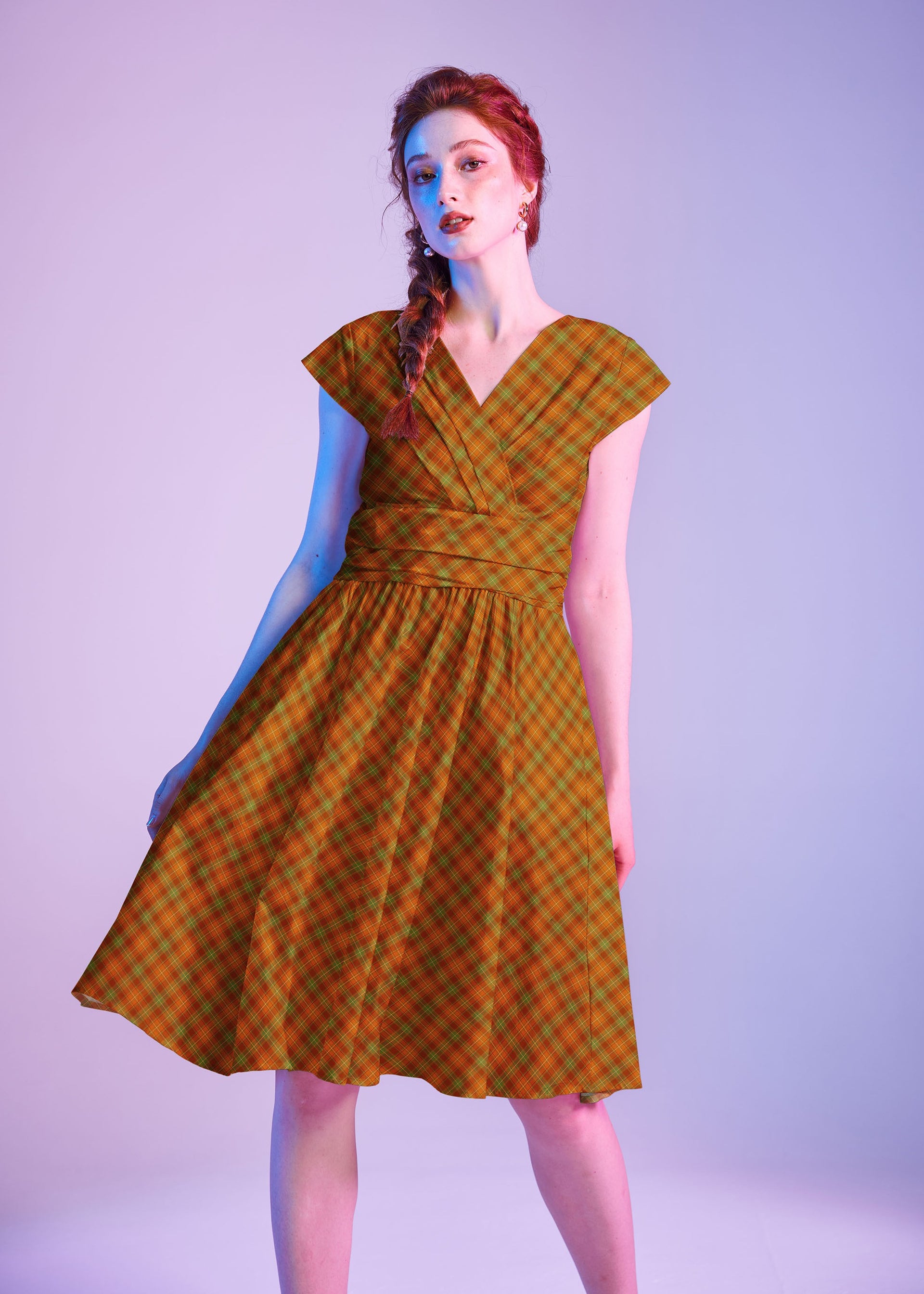 Greta Surplice Dress Orange Plaid – ModCloth