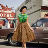 Vintage Style Bow Top in Leaves Print