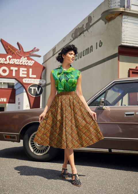 Vintage Style Bow Top in Leaves Print