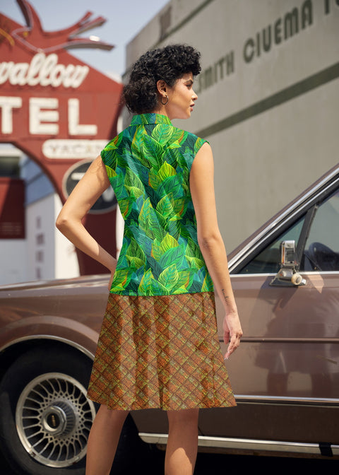 Vintage Style Bow Top in Leaves Print