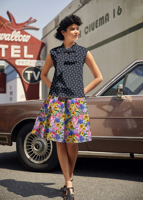 Vintage Style Bow Top in Anchor Print